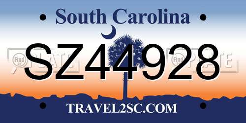 SZ44928 South Carolina License Plate