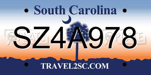 SZ4A978 South Carolina License Plate