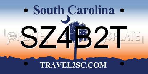 SZ4B2T South Carolina License Plate