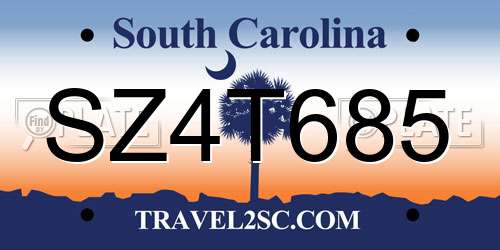 SZ4T685 South Carolina License Plate