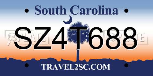 SZ4T688 South Carolina License Plate