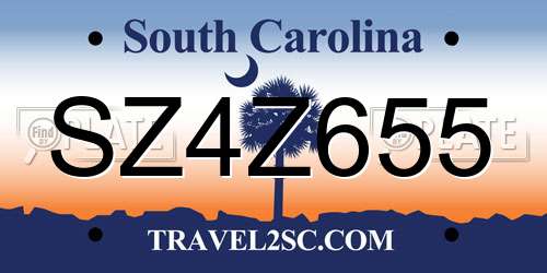 SZ4Z655 South Carolina License Plate