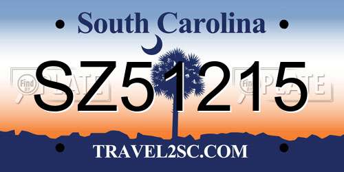 SZ51215 South Carolina License Plate