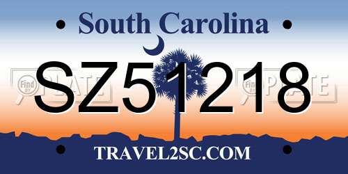 SZ51218 South Carolina License Plate