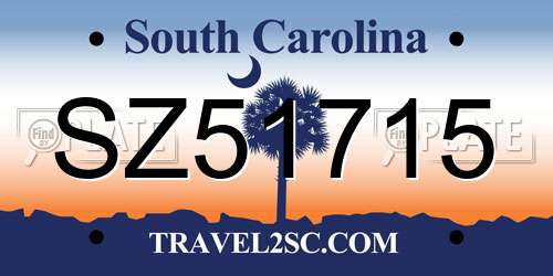 SZ51715 South Carolina License Plate