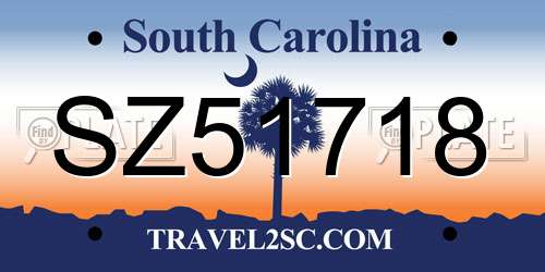 SZ51718 South Carolina License Plate