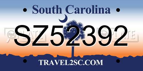SZ52392 South Carolina License Plate