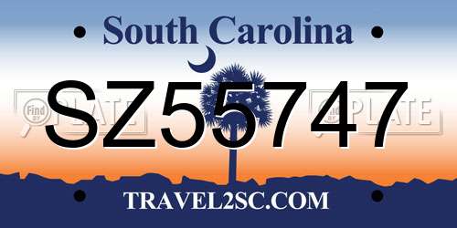 SZ55747 South Carolina License Plate