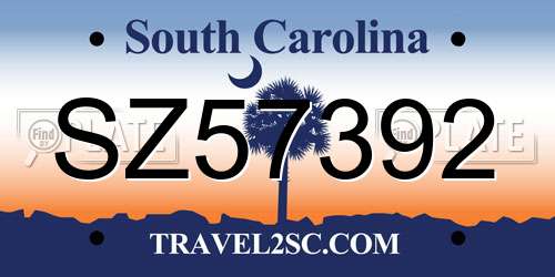 SZ57392 South Carolina License Plate