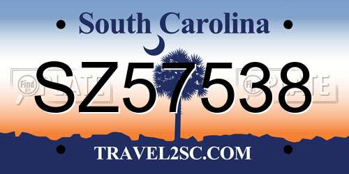 SZ57538 South Carolina License Plate