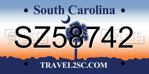 SZ58742 South Carolina License Plate