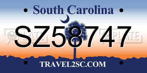 SZ58747 South Carolina License Plate