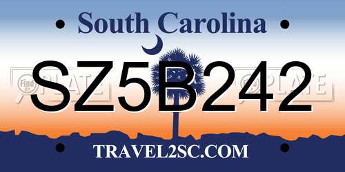 SZ5B242 South Carolina License Plate