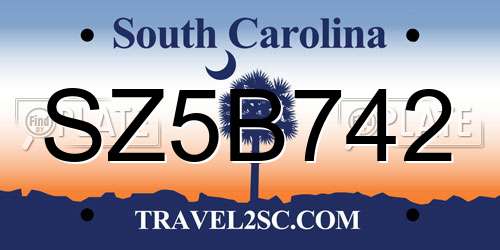 SZ5B742 South Carolina License Plate