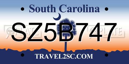 SZ5B747 South Carolina License Plate