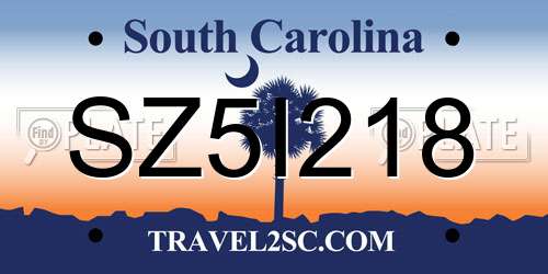 SZ5I218 South Carolina License Plate