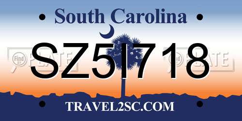 SZ5I718 South Carolina License Plate