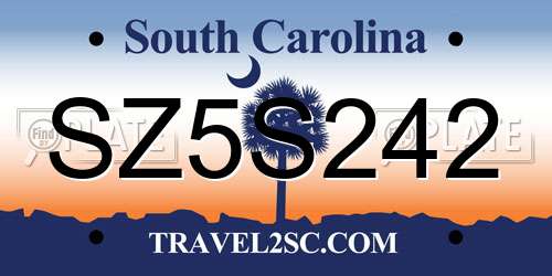 SZ5S242 South Carolina License Plate