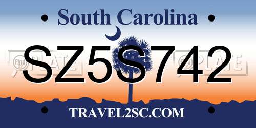 SZ5S742 South Carolina License Plate