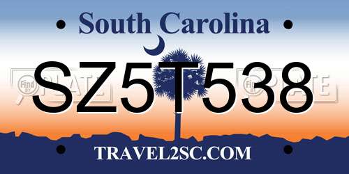 SZ5T538 South Carolina License Plate