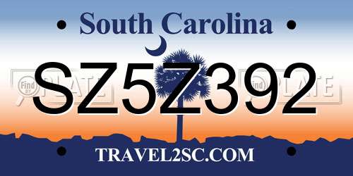 SZ5Z392 South Carolina License Plate