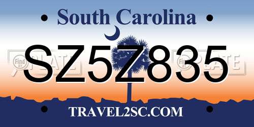 SZ5Z835 South Carolina License Plate