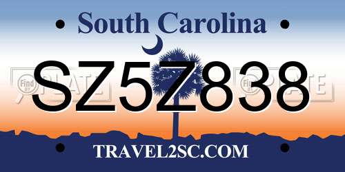 SZ5Z838 South Carolina License Plate