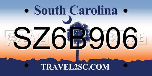 SZ6B906 South Carolina License Plate