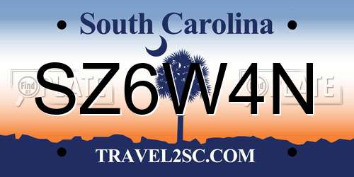 SZ6W4N South Carolina License Plate