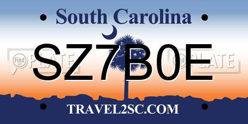 SZ7B0E South Carolina License Plate