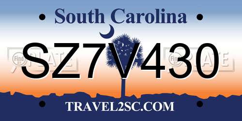 SZ7V430 South Carolina License Plate