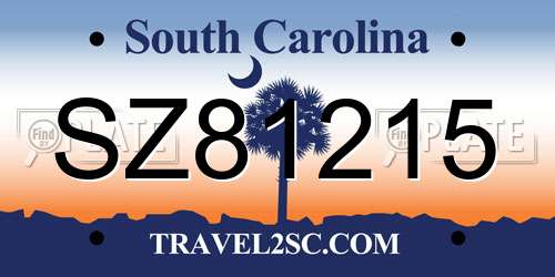 SZ81215 South Carolina License Plate