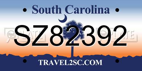 SZ82392 South Carolina License Plate