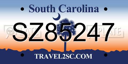SZ85247 South Carolina License Plate