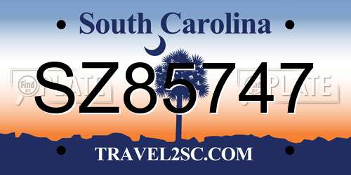SZ85747 South Carolina License Plate