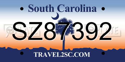 SZ87392 South Carolina License Plate