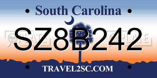 SZ8B242 South Carolina License Plate