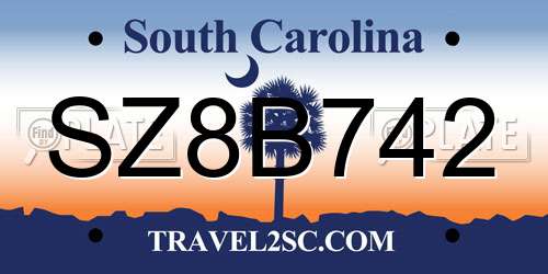 SZ8B742 South Carolina License Plate