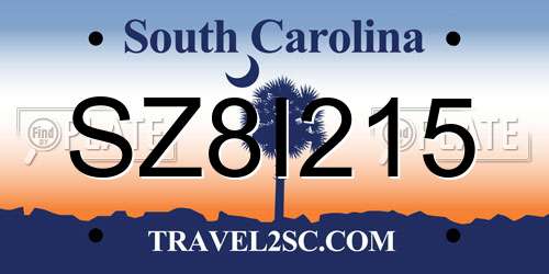 SZ8I215 South Carolina License Plate
