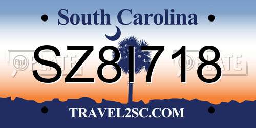 SZ8I718 South Carolina License Plate