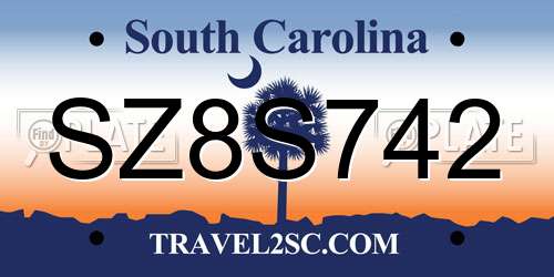 SZ8S742 South Carolina License Plate