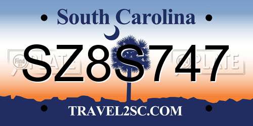 SZ8S747 South Carolina License Plate