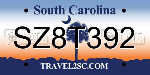SZ8T392 South Carolina License Plate