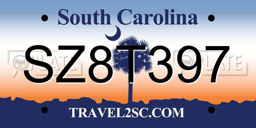 SZ8T397 South Carolina License Plate