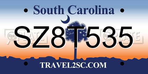 SZ8T535 South Carolina License Plate