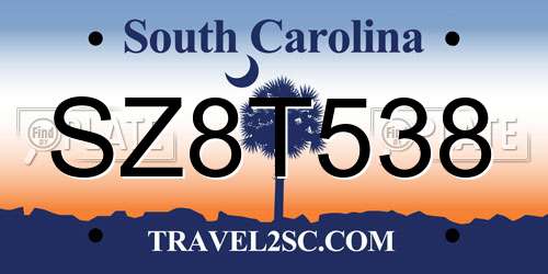 SZ8T538 South Carolina License Plate