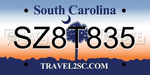 SZ8T835 South Carolina License Plate