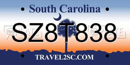 SZ8T838 South Carolina License Plate