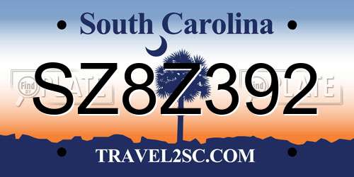SZ8Z392 South Carolina License Plate