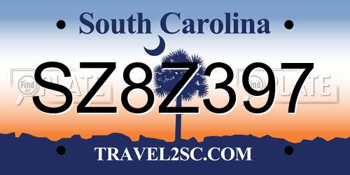 SZ8Z397 South Carolina License Plate
